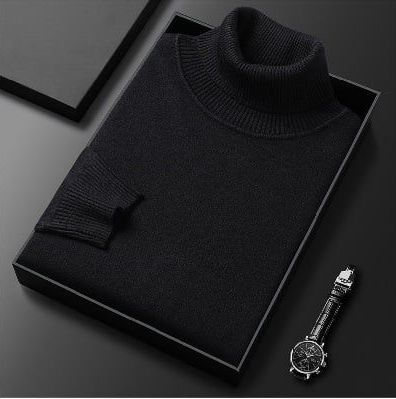 High neck casual men black sweater